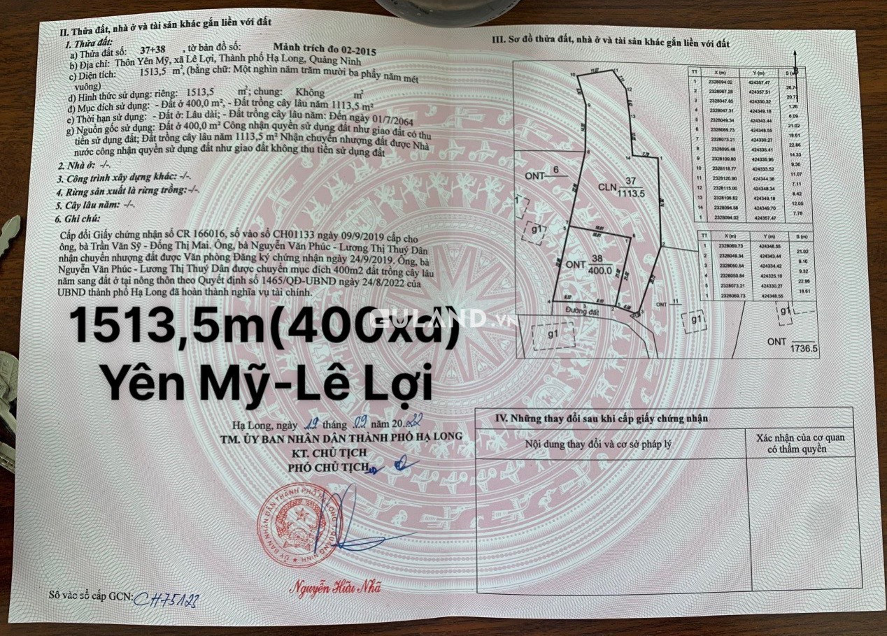 Đất Thổ Cư Thôn Yên Mỹ - Lê Lợi