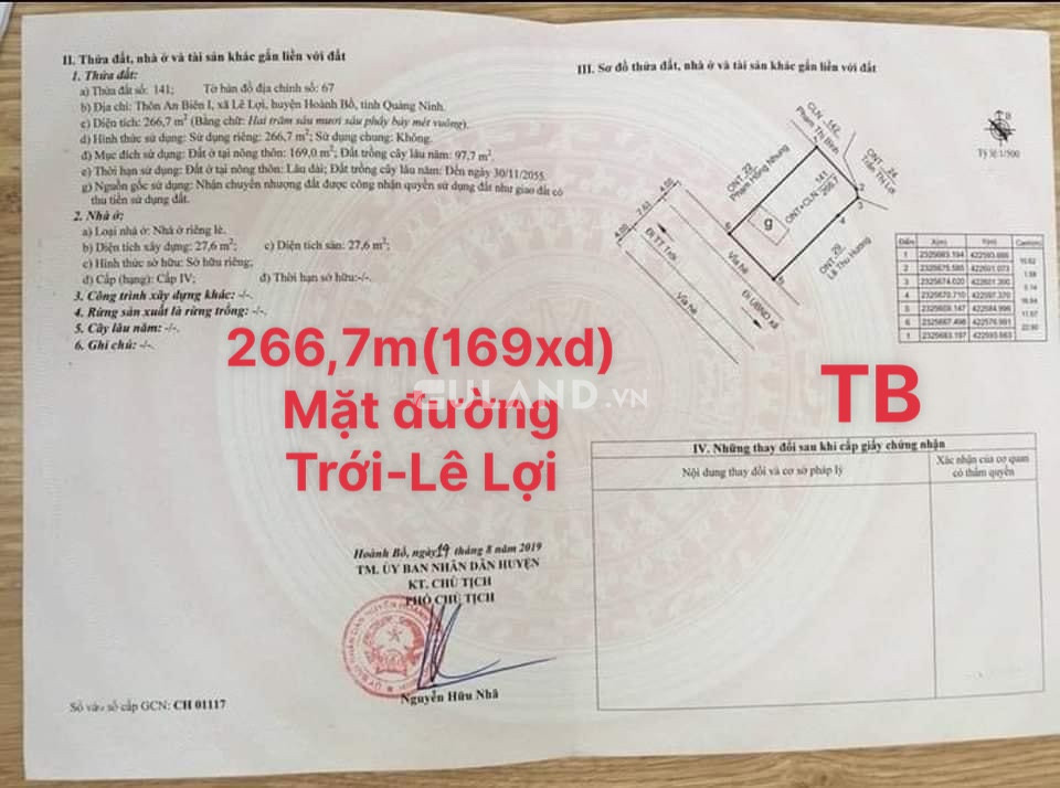ĐẤT MẶT ĐƯỜNG TRỚI-LÊ LỢI