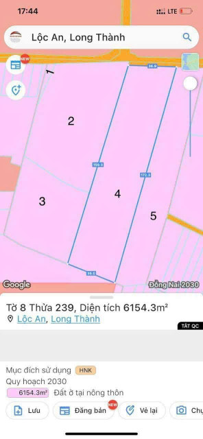 Bán đất 18803.6m² 90 tỷ tại Xã Lộc An Huyện Long Thành