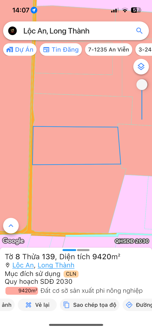 Bán đất SKC LONG THÀNH:9419.6m² 40 tỷ tại Xã Lộc An Huyện Long Thành