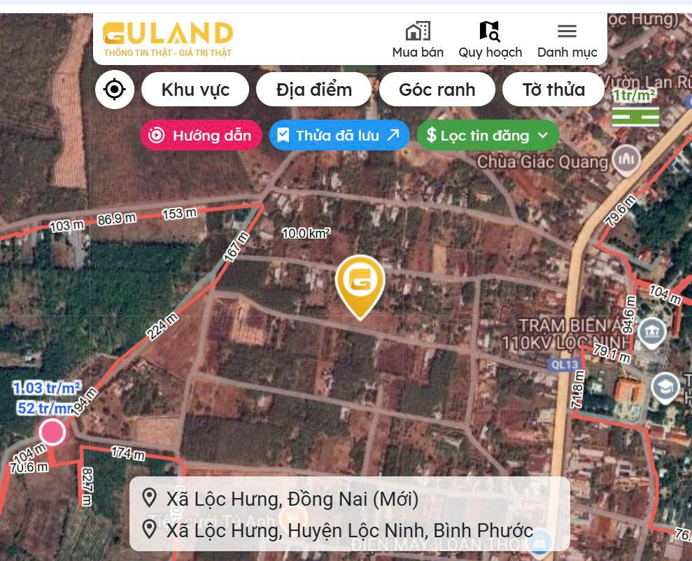 Bán đất 1079m² ngang 25,5m giá 50 triệu/m ngang Xã Lộc Hưng