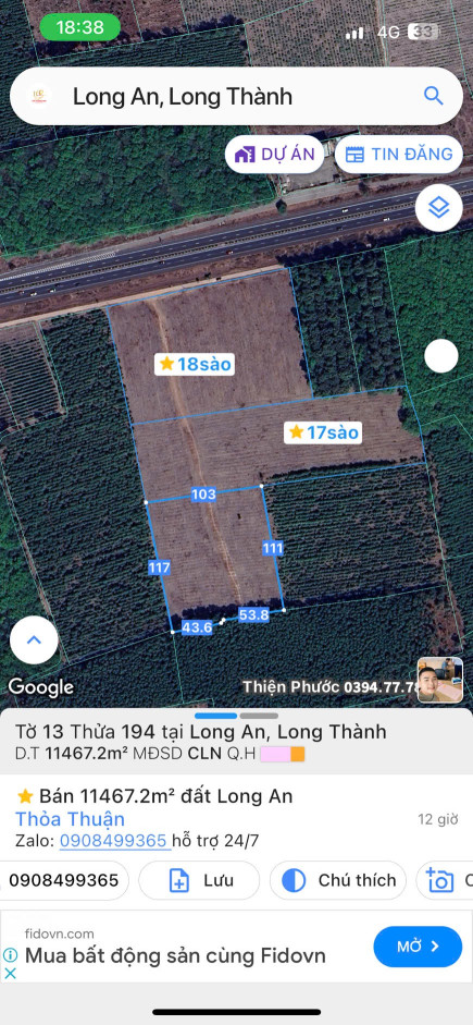 Bán đất 46467m² 185.87 tỷ tại Xã Long An Huyện Long Thành