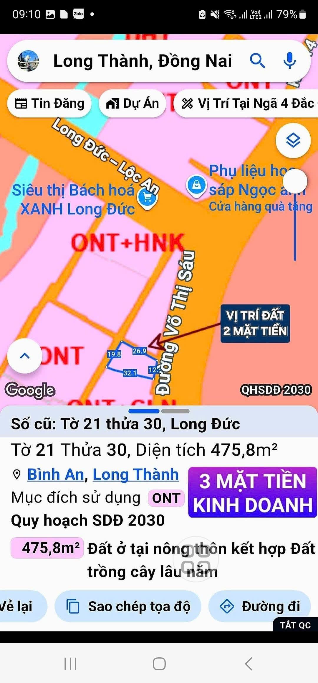 Cần bán lô đất 3 mặt tiền đường võ thị sáu