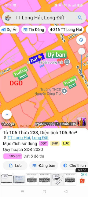 Bán đất 106m² ngang 5m giá 2.05 tỷ Xã Long Hải