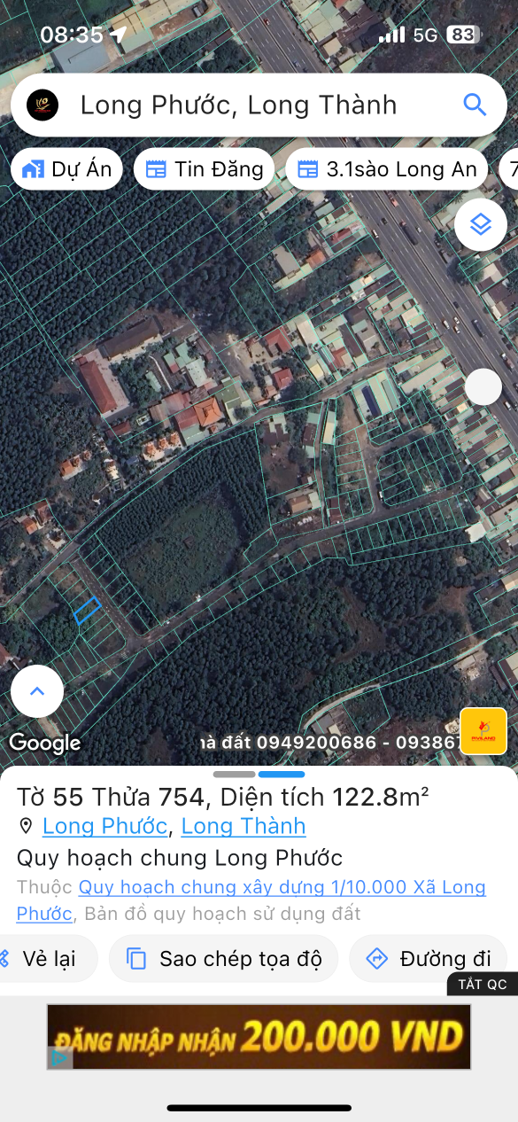 Bán đất 122.8m² ngang 6,9m giá 100 triệu Xã Long Phước