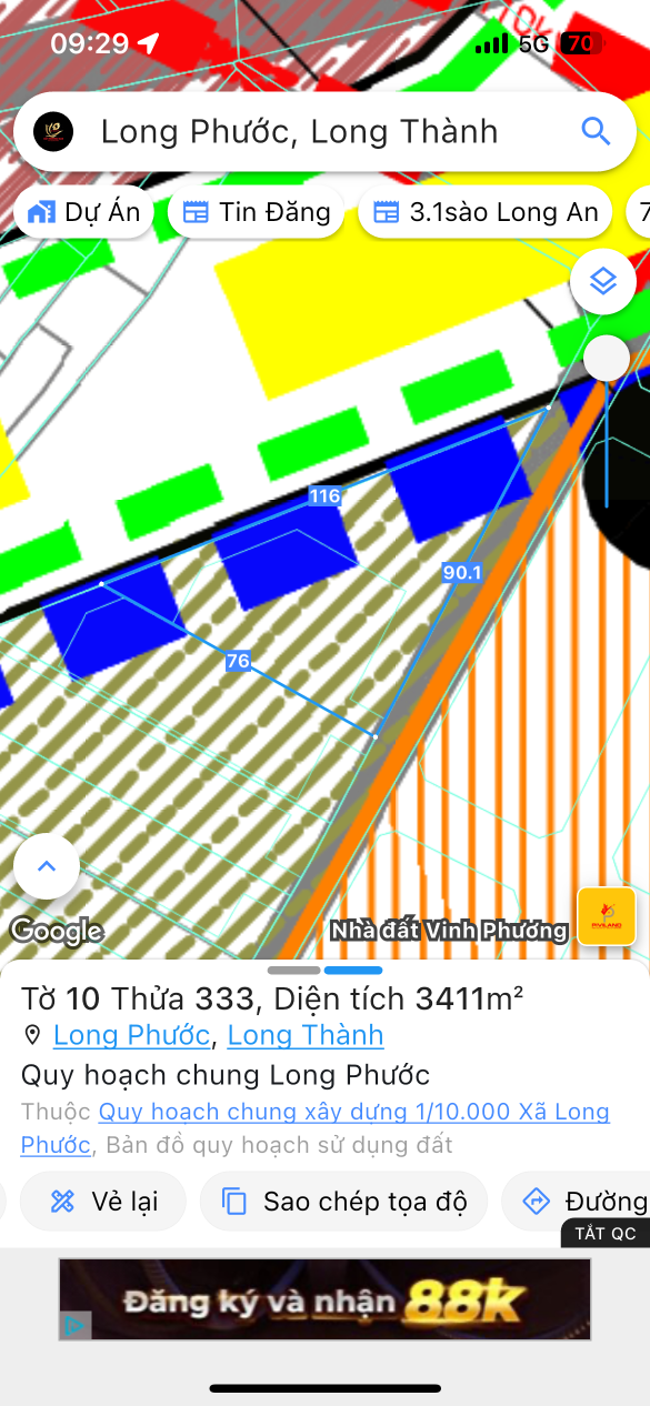 Bán đất 9410.2m² ngang 90m giá 1 tỷ Xã Long Phước
