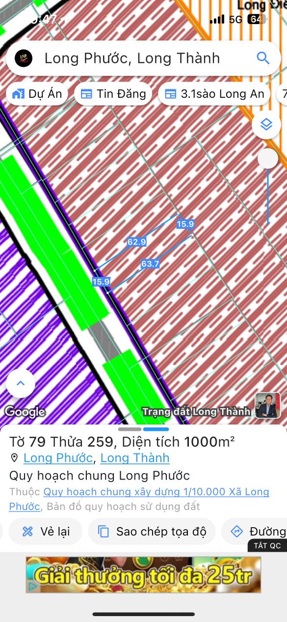 Bán đất 1000m² ngang 16m giá 100 triệu Xã Long Phước
