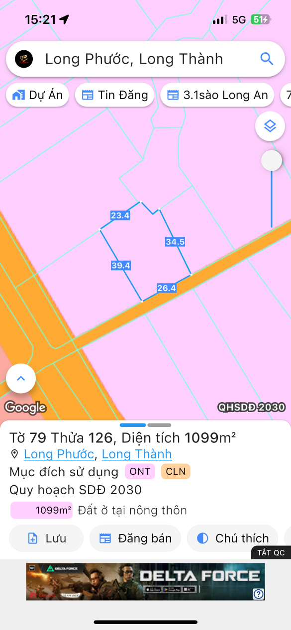 Bán đất 1099.2m² ngang 26m giá 200 triệu Xã Long Phước