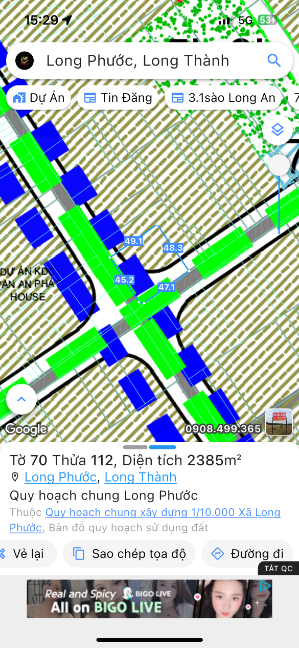 Bán đất 2385.2m² ngang 45m giá 500 triệu Xã Long Phước