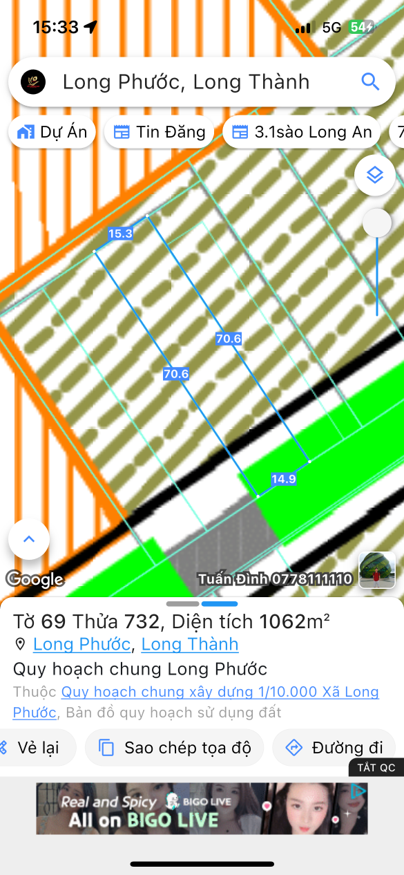 Bán đất 1062.2m² ngang 15m giá 400 triệu Xã Long Phước