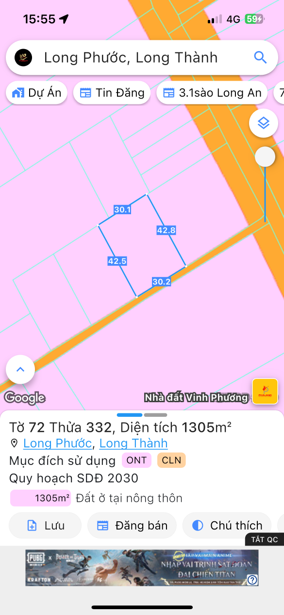 Bán đất 1350m² ngang 30m giá 778.11 triệu Xã Long Phước