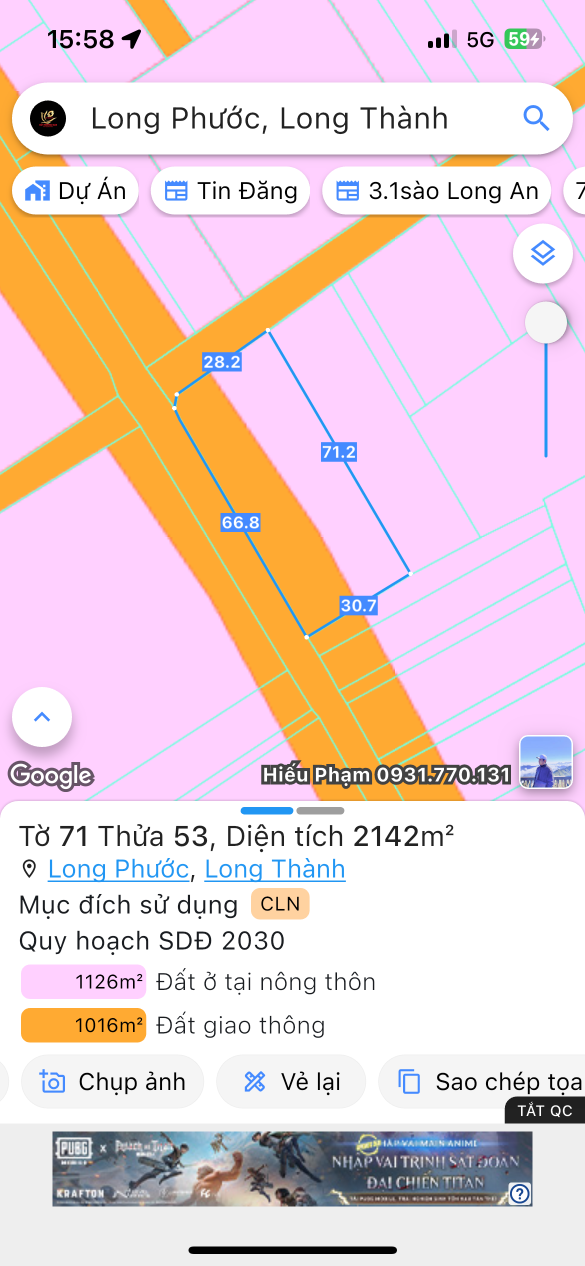 Bán đất 2142m² ngang 66m giá 700 triệu Xã Long Phước