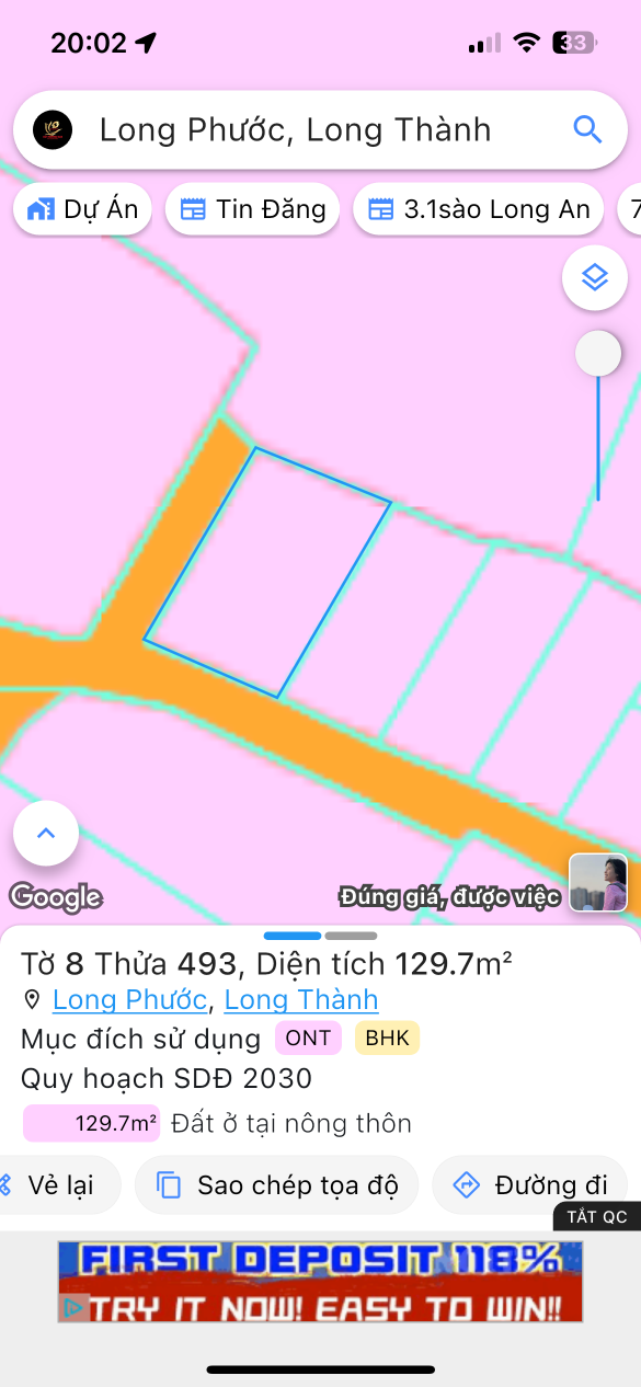 Bán đất 129.7m² ngang 9m giá 200 triệu Xã Long Phước