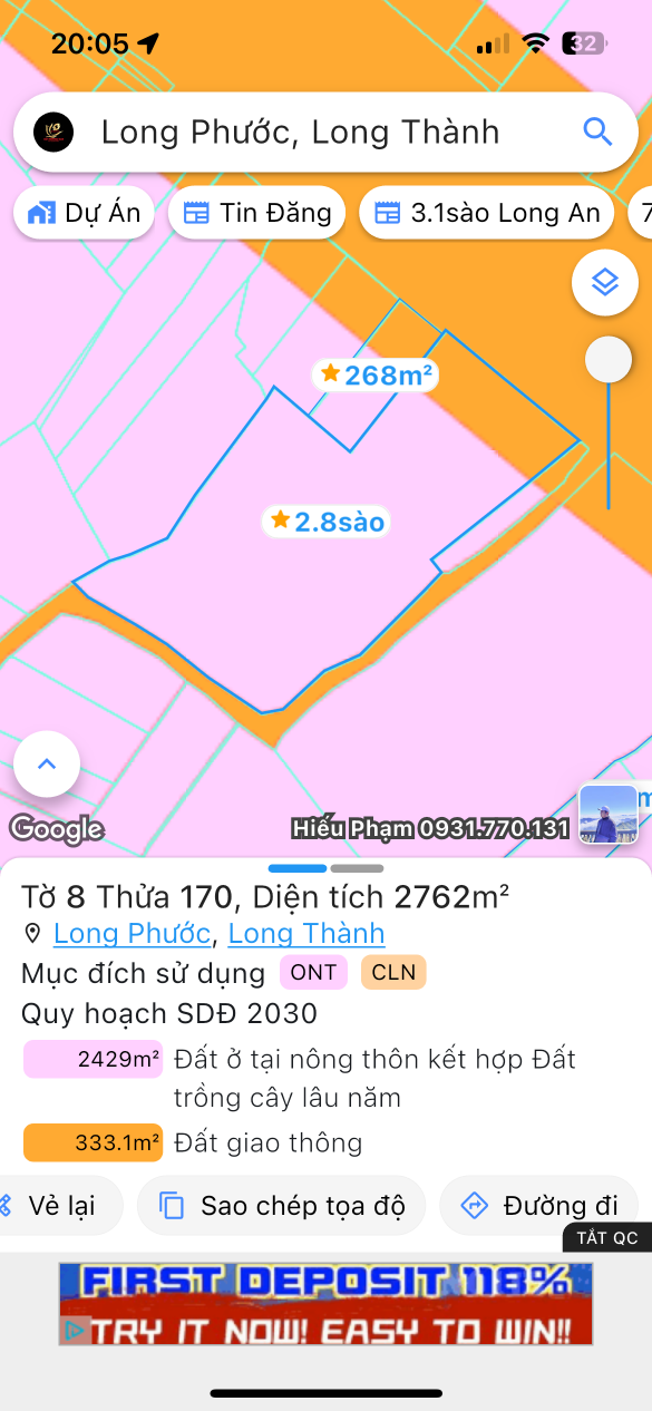 Bán đất 2761.7m² ngang 31m giá 5 tỷ Xã Long Phước