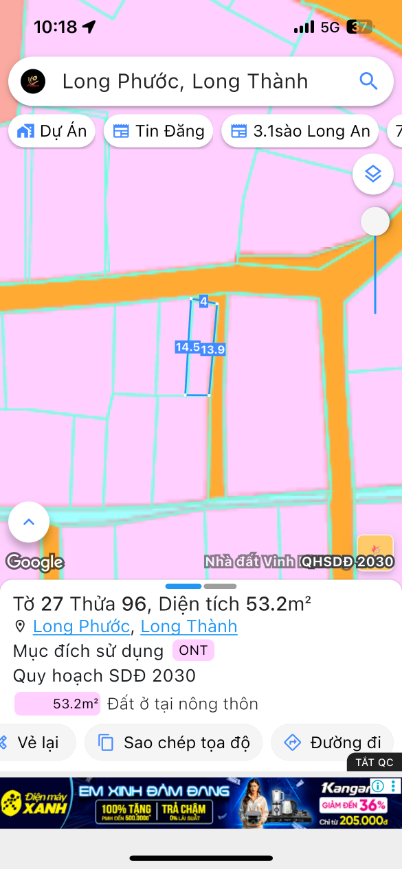 Bán đất 53.2m² ngang 4m giá 500 triệu Xã Long Phước