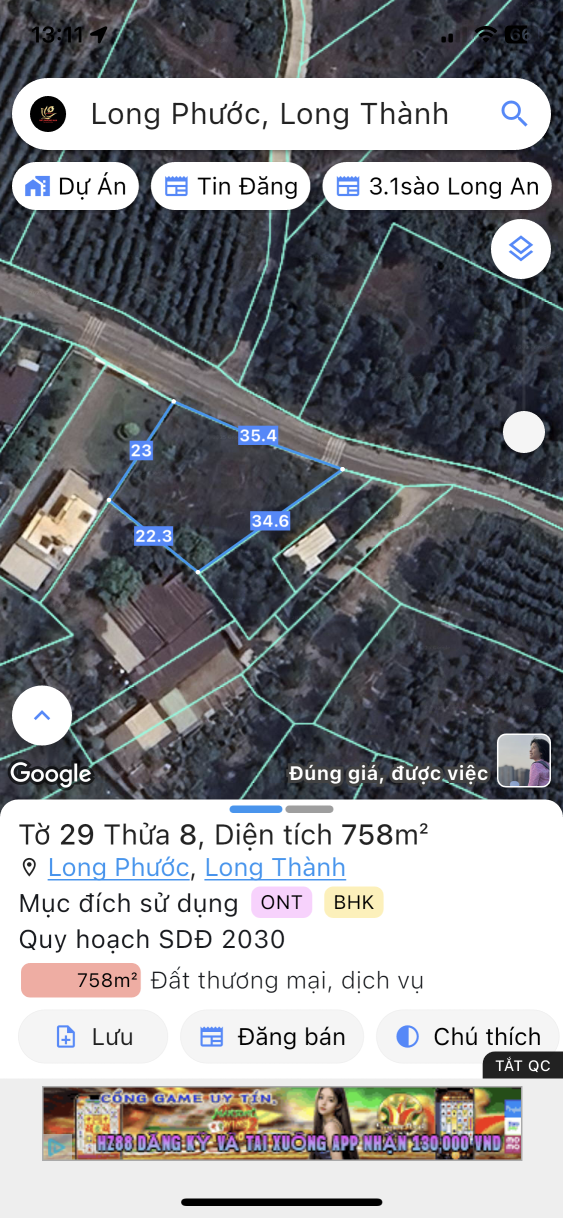 Bán đất TMD- 757.5m² ngang 23m giá 4.5 tỷ Xã Long Phước