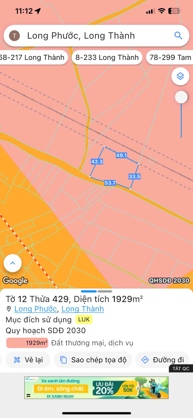 Bán đất TMD - 1929m² ngang 42m giá 8.5 tỷ Xã Long Phước