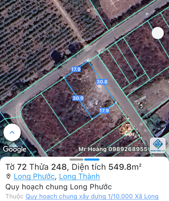 Bán đất 549.8m² ngang 17m giá 5.5 tỷ Xã Long Phước
