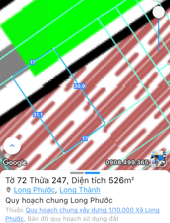 Bán đất 526m² ngang 17m giá 5.5 tỷ Xã Long Phước