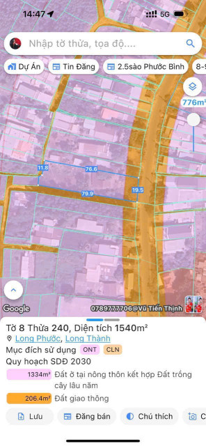 Bán đất 1539.9m² ngang 19,5m giá 30 tỷ Xã Long Phước
