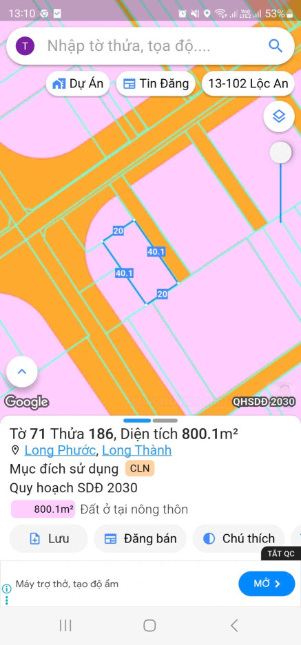 Bán đất 800.2m² ngang 40m giá 8 tỷ Xã Long Phước