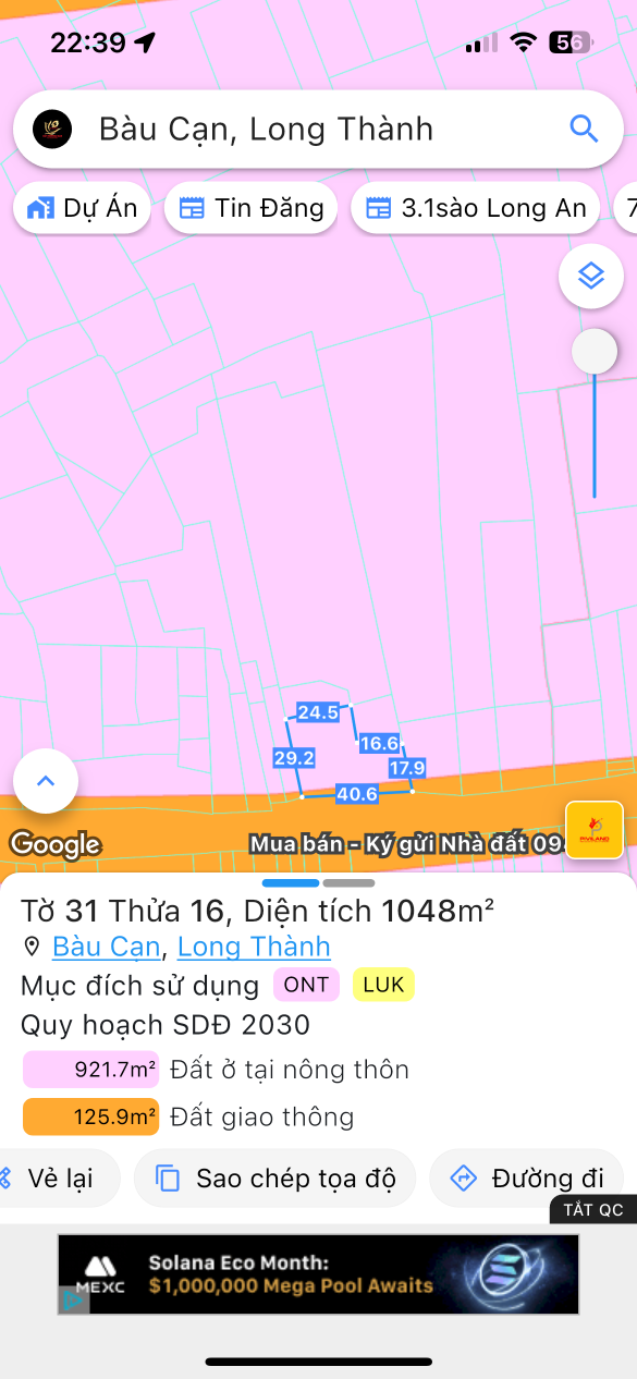 Bán đất 65000m² gần sân bay Long thành-ngang 50m giá 260 tỷ Xã Long Phước