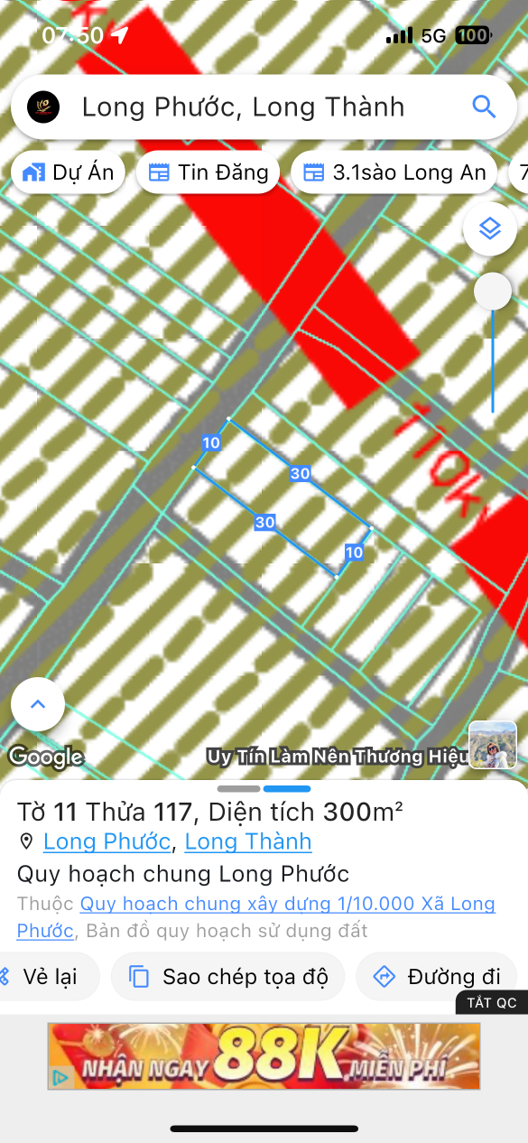 Bán đất 300m² ngang 10m giá 100 triệu Xã Long Phước