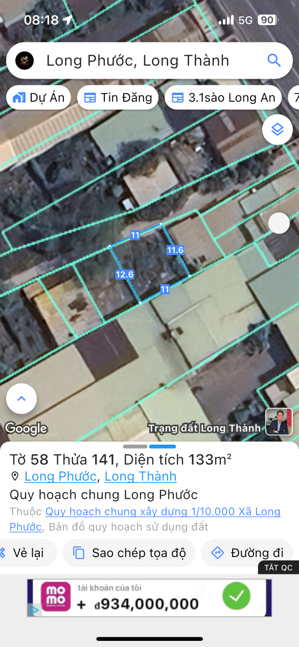 Bán đất 132.6m² ngang 11m giá 1.75 tỷ Xã Long Phước
