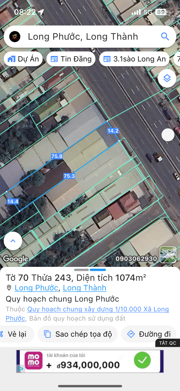 Bán đất 1507.1m² ngang 14m giá 21 tỷ Xã Long Phước
