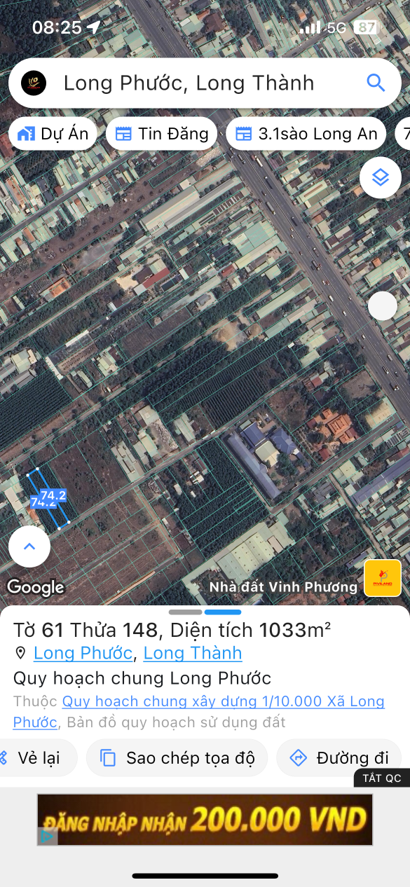 Bán đất 1033.2m² ngang 14m giá 100 triệu Xã Long Phước