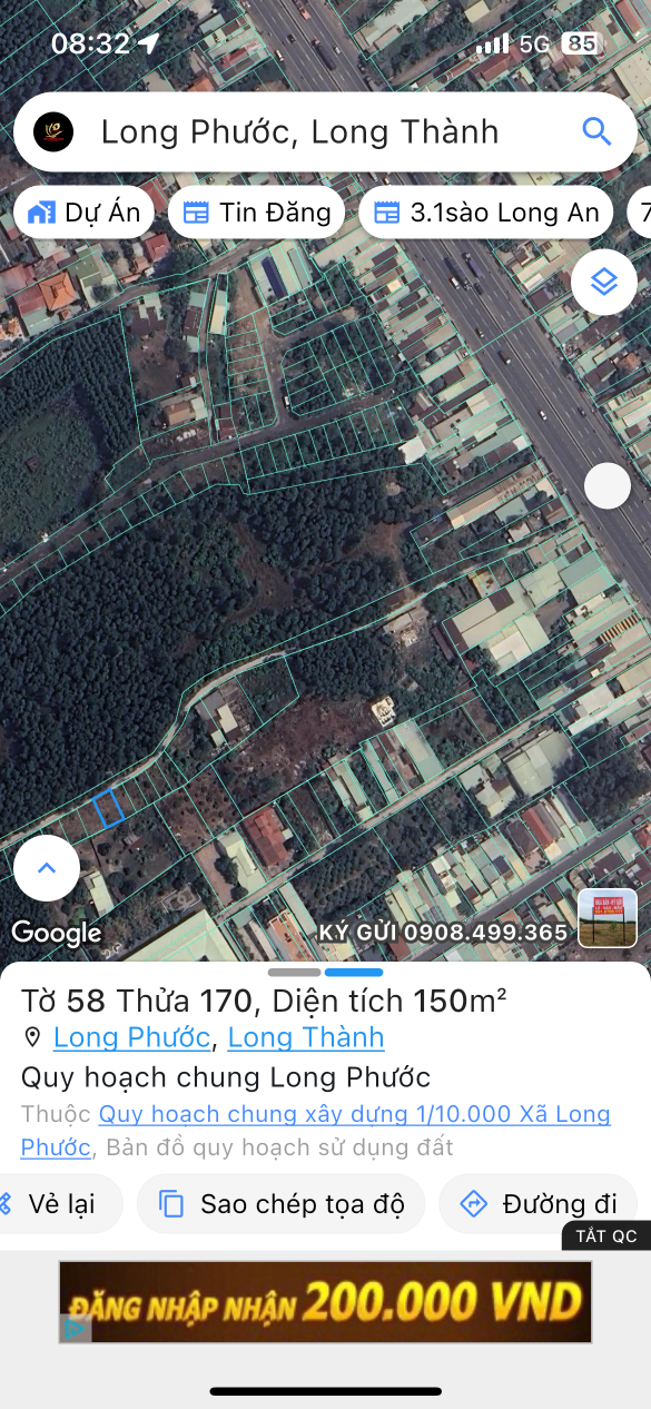 Bán đất 150m² ngang 9.9m giá 100 triệu Xã Long Phước