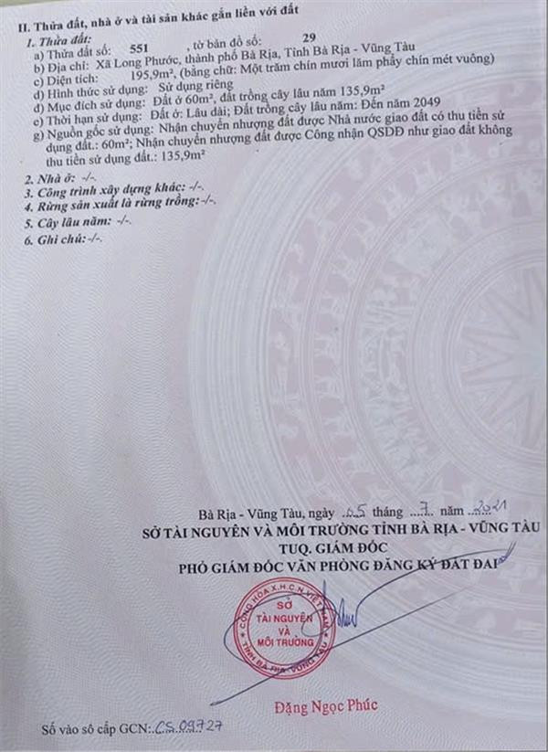 ĐẤT ĐẸP - GIÁ TỐT - CHÍNH CHỦ Cần Bán Đất Mặt Tiền Lộ Nhựa Tại Xã Long Phước, TP. Bà Rịa