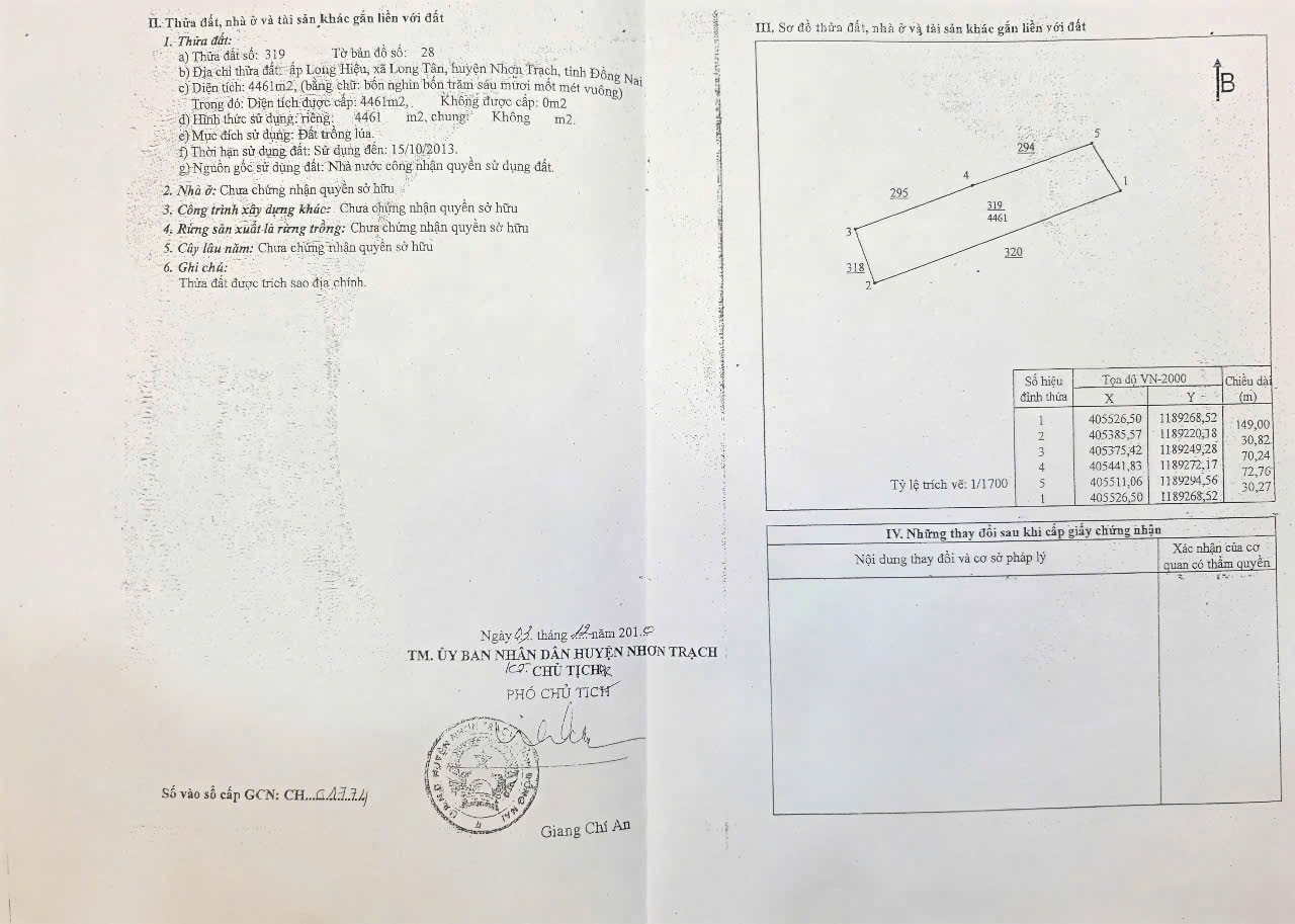 Bán đất 4461m² 5.35 tỷ tại Xã Long Tân Huyện Nhơn Trạch