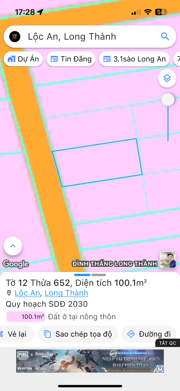 Bán đất 100m² ngang 6,5m giá 1.29 tỷ Xã Long Thành