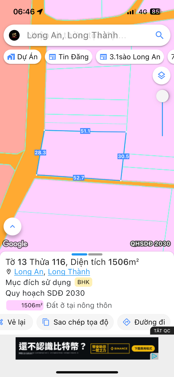 Bán đất 1505.7m² ngang 28.8m giá 14 tỷ Xã Long Thành