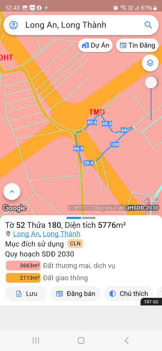 Bán đất TMD -  5776.3m² ngang 66m giá 11.5 tỷ Xã Long Thành