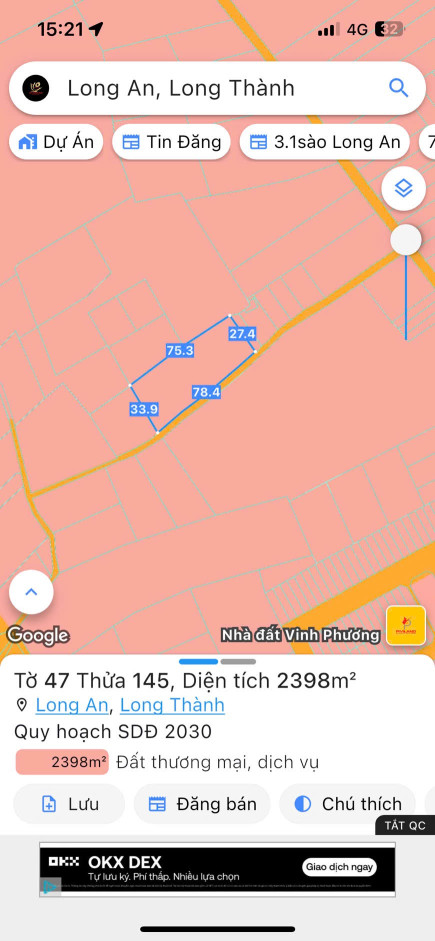 Bán đất TMD 3397.7m² ngang 27m giá 8.3 tỷ Xã Long Thành
