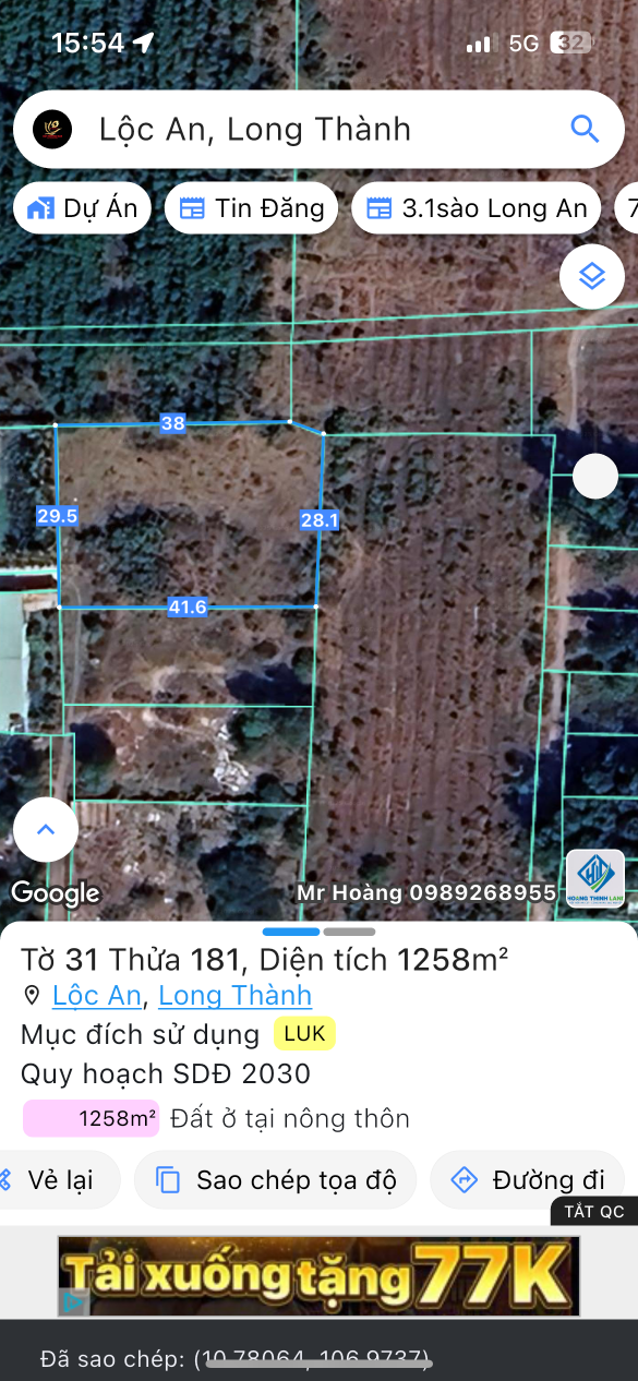 Bán đất 1258.2m² ngang 29m giá 4.2 tỷ Xã Long Thành