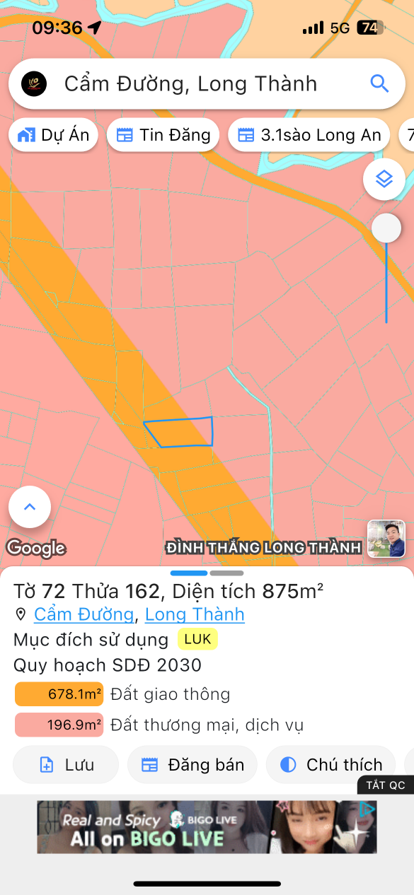 Bán đất 40000m² ngang 60m giá 100 tỷ Xã Long Thành
