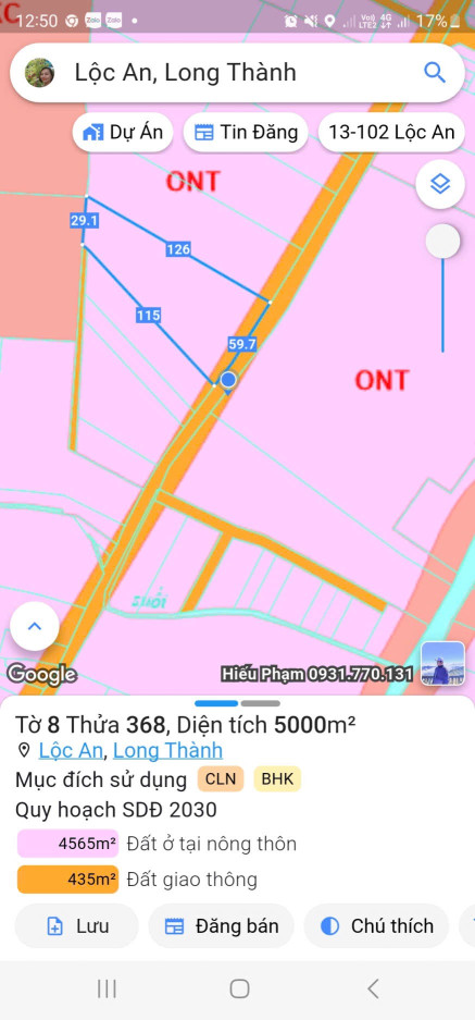 Bán đất 5000m² ngang 59m giá 16 tỷ Xã Long Thành