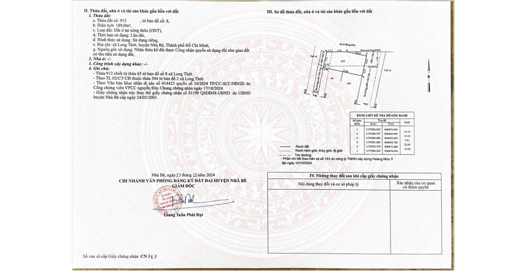 Bán đất 189m² 4.85 tỷ tại Xã Long Thới Huyện Nhà Bè
