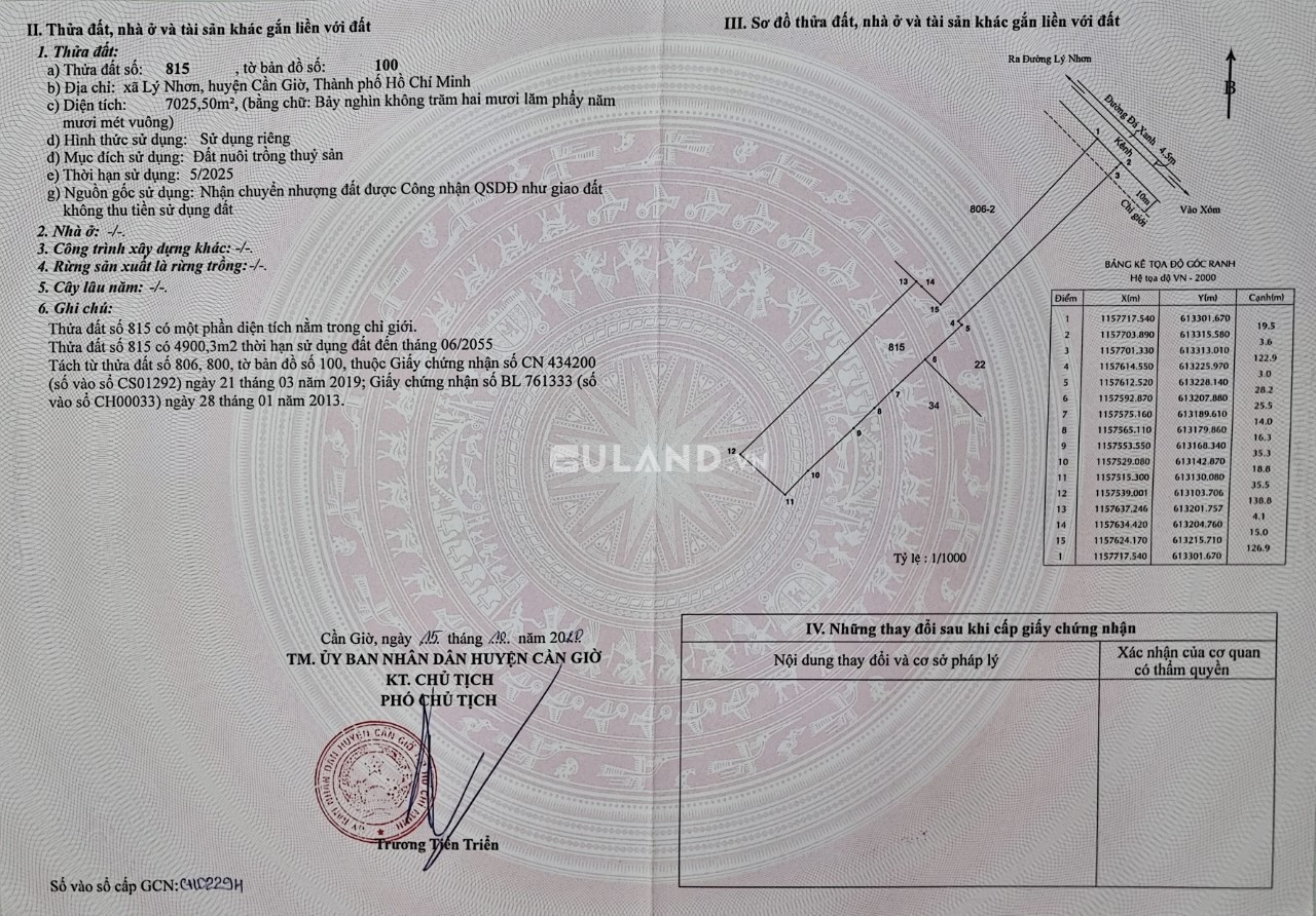 Bán lô đất đường 4m đá xanh đê muối xã lý Nhơn-Huyện Cần Giờ tp.HCM