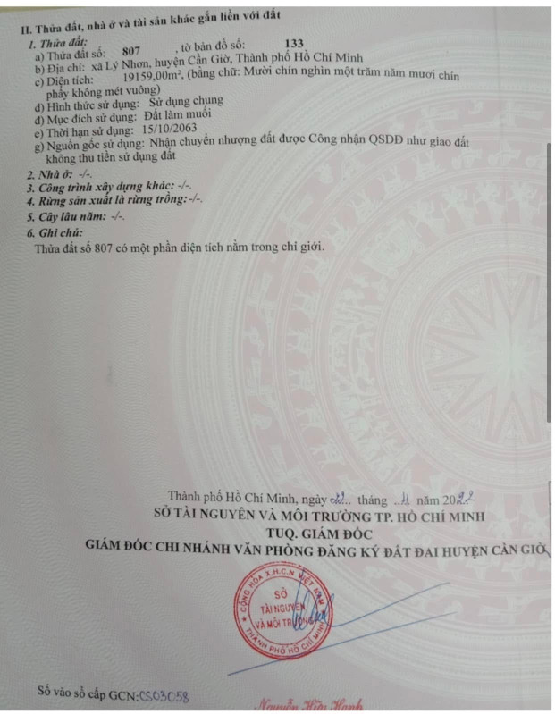 🔴BÁN ĐẤT MẶT TIỀN SÔNG MẶT TIỀN ĐƯỜNG XÃ LÝ NHƠN Mặt tiền dài 114m Diện tích : 19.157 m2 Giá : 1 triệu 300k/m Tổng giá : 24 tỷ 904 triệu  Vị trí lô đất đường nhựa rộng 6,5m Đê Tiền Giang xã Lý Nhơn huyện Cần Giờ . Liên hệ : 0988633377 Lộc