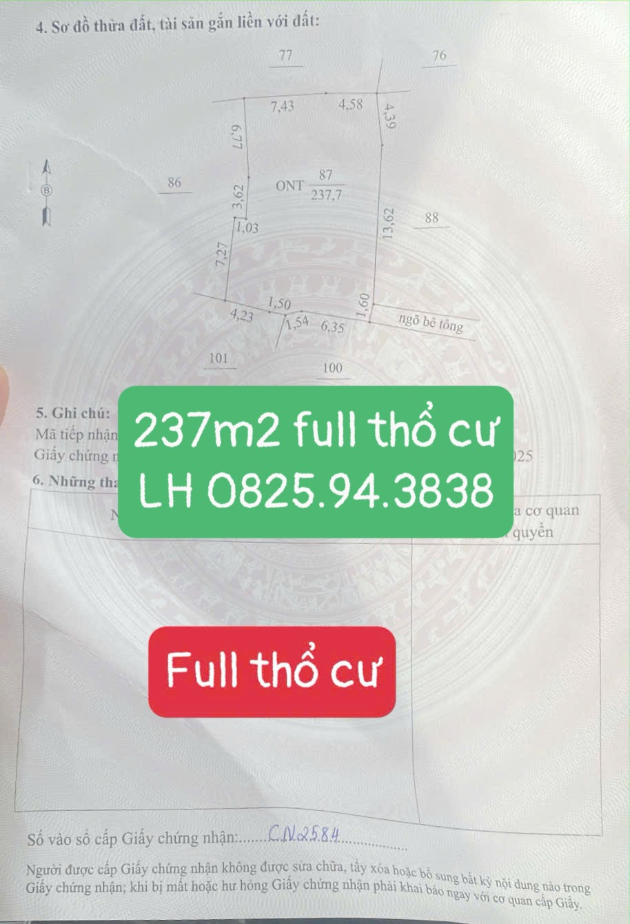 📣 BÁN ĐẤT THỔ CƯ MINH ĐỨC – TỨ KỲ | 237m² | GIÁ 1,3 TỶ
