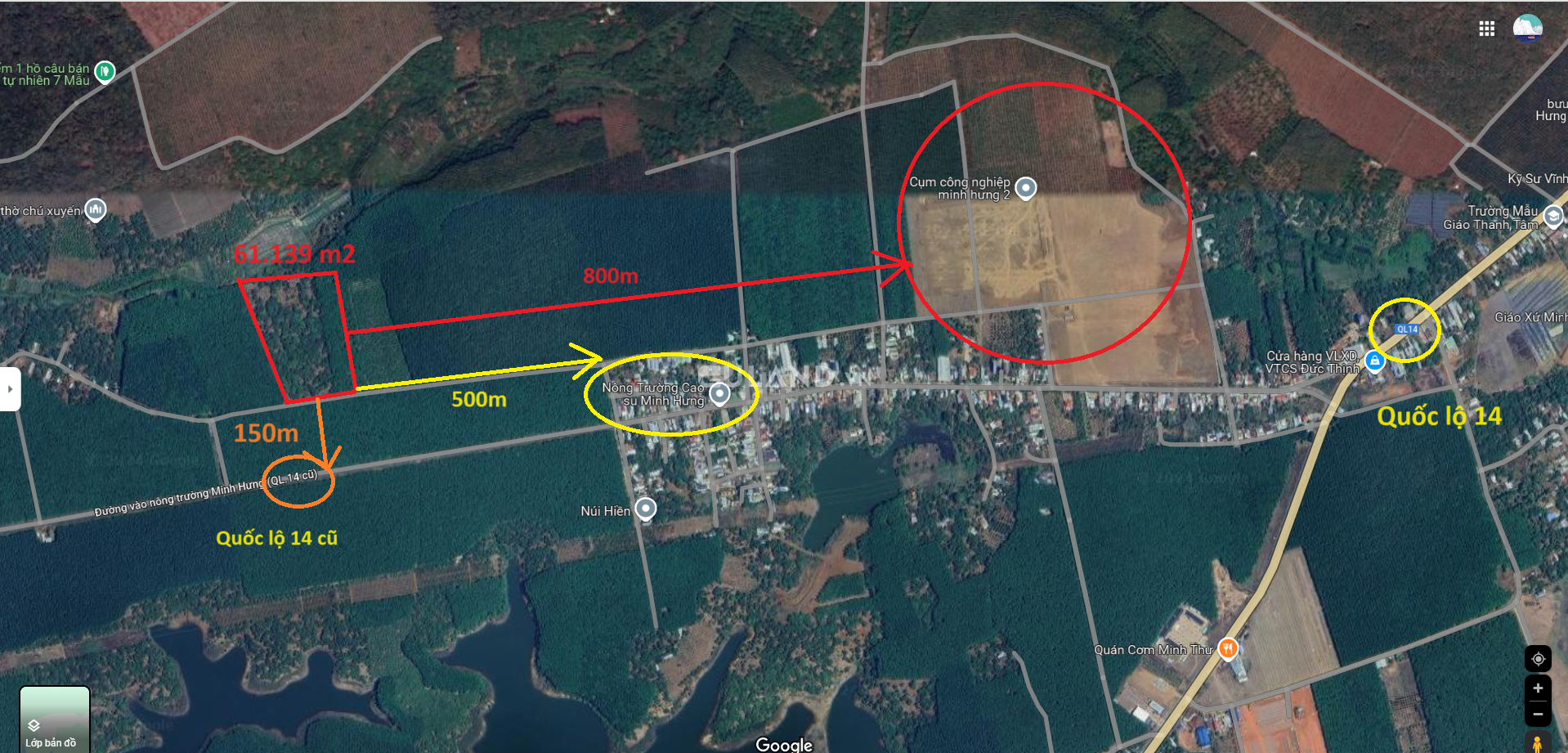 Bán 61.139 m2 đất gần KCN Minh Hưng 2, Bù Đăng, Bình Phước. Giá 4.5 tỷ/hecta (tổng cộng 6 hecta)