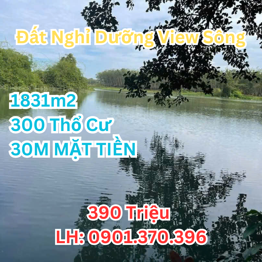 Bán gấp đất 1.831,7m² sẵn 300 thổ cư – view sông Bé– giá chỉ 390 triệu