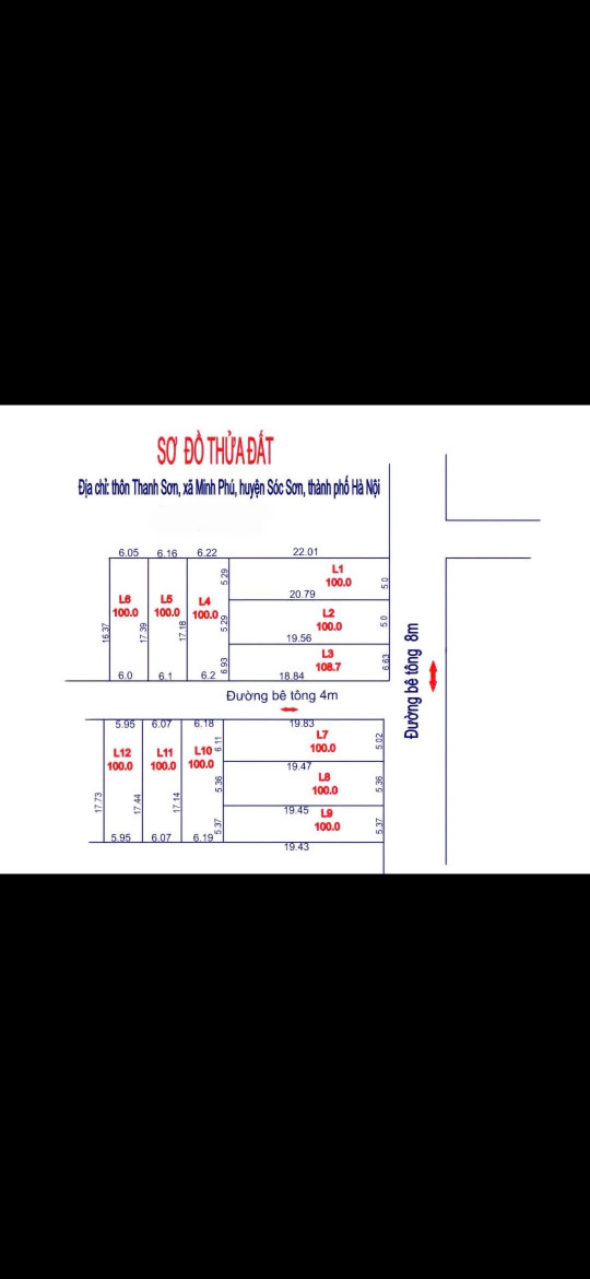 Bán đất 100m² ngang 6m giá 1.75 tỷ tại Xã Minh Phú Huyện Sóc Sơn