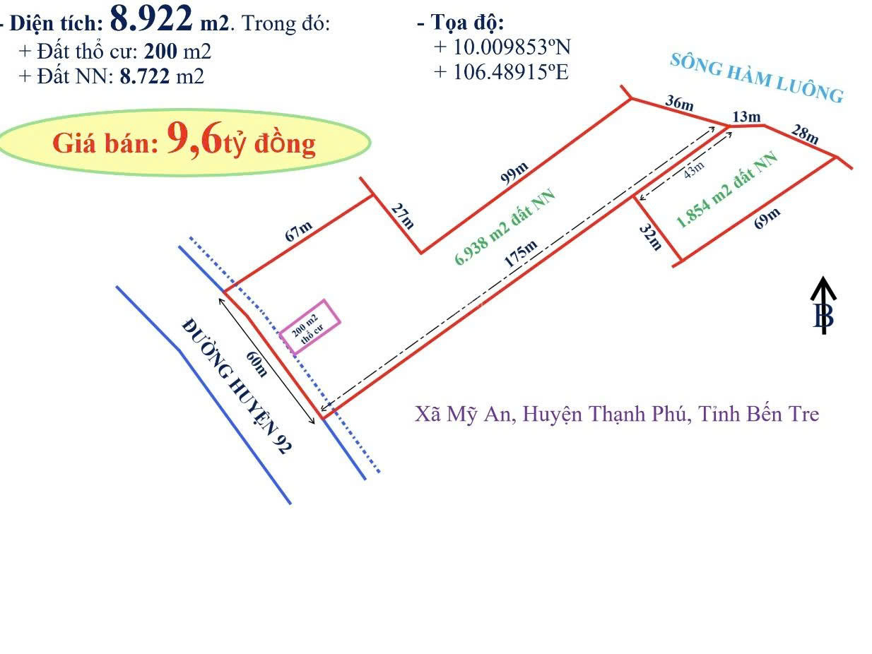 Bán gấp 8.922m2 đất (có 200m2 thổ cư) Huyện Thạnh Phú, Tỉnh Bến Tre giá siêu rẽ 0939 372 658 Hiếu)