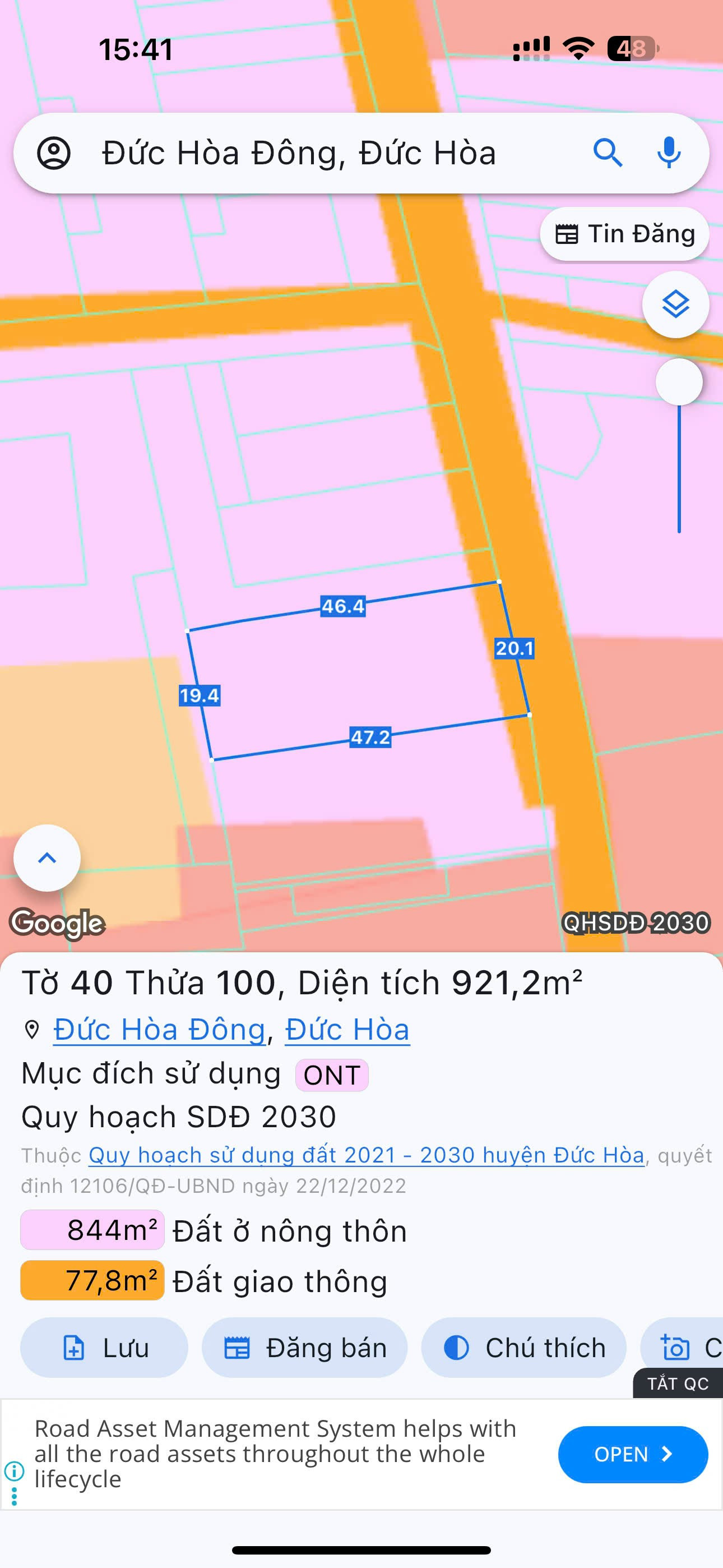 Bán đất 921.2m² full thổ cư ngang 20m giá 14.4 tỷ đã tách làm 2 sổ