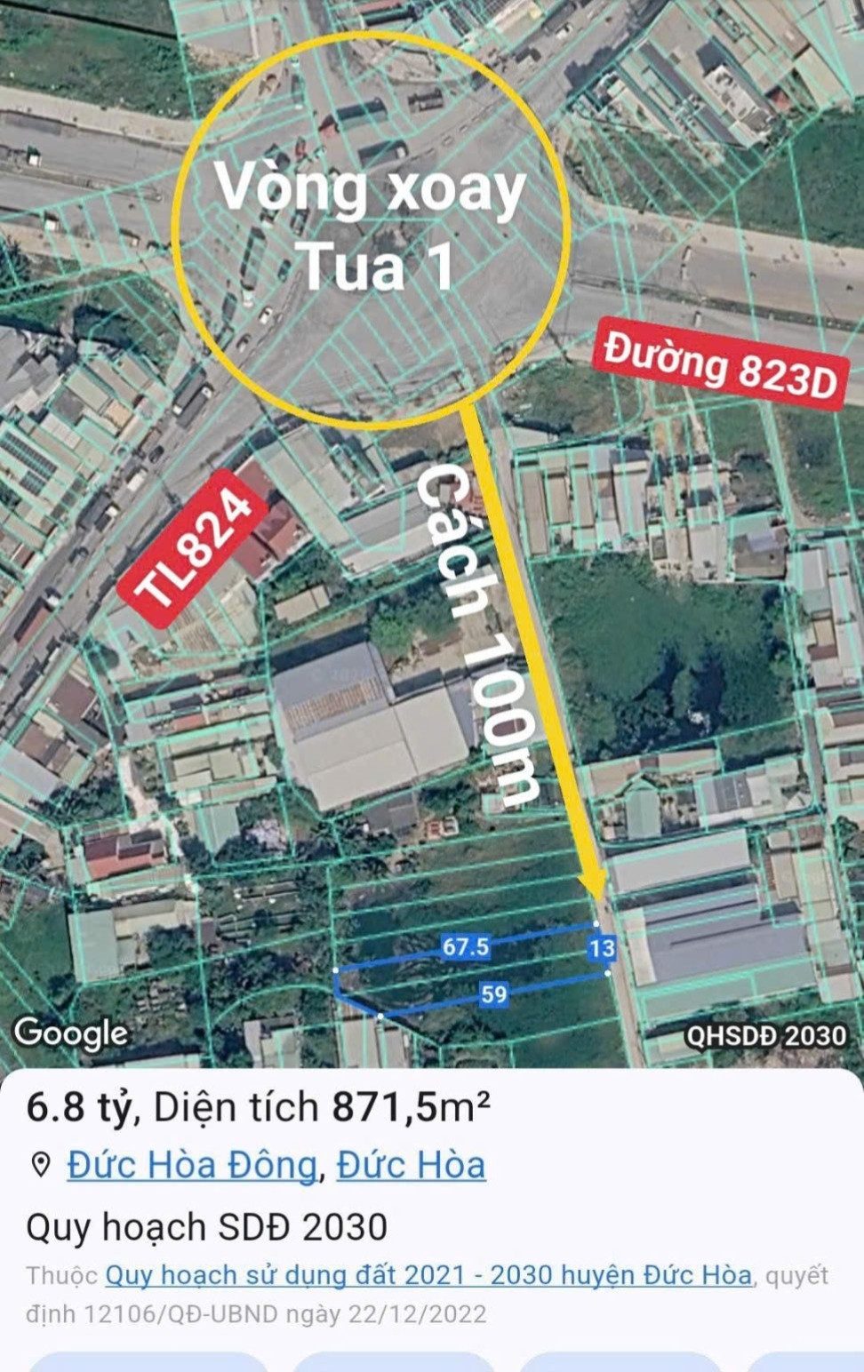 Bán đất 860m² full thổ cư ngang 13m giá 6.8 tỷ tại Xã Mỹ Hạnh
